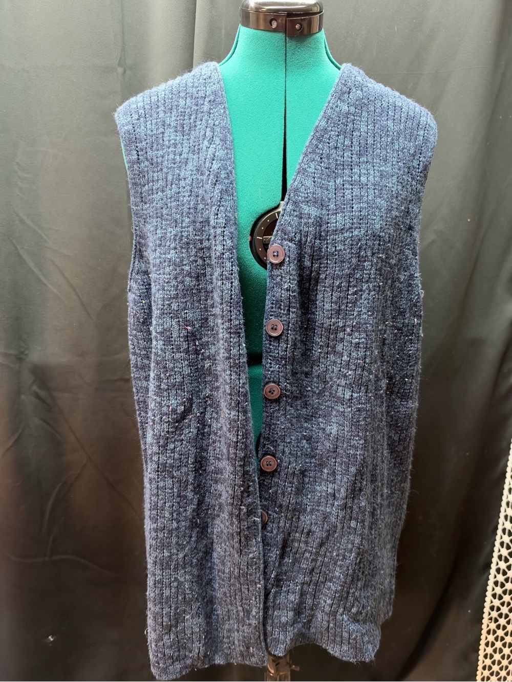 Navy Blue Ribbed Button-Up Sweater Vest